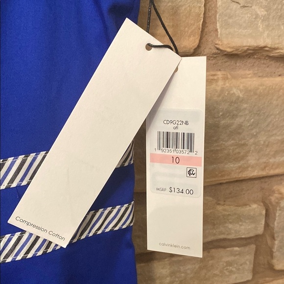 CALVIN KLEIN Women's Blue a-line sleeveless DRESS with pinstripe trim Size 10 - Picture 5 of 11